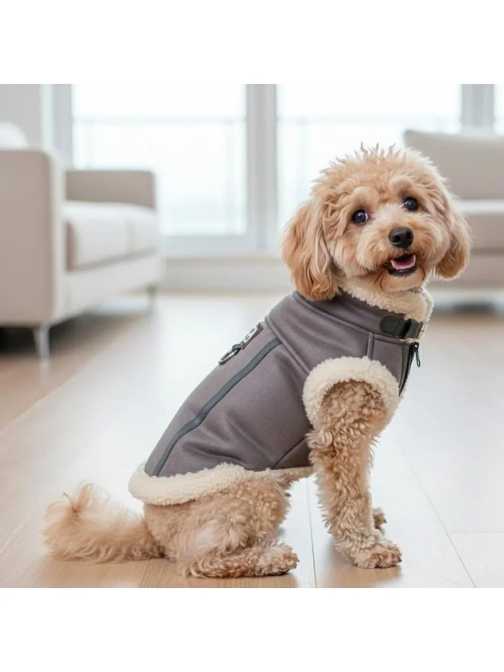Stylish Retro Aviator Dog Jacket with Sherpa Lining, Faux Leather Winter Coat
